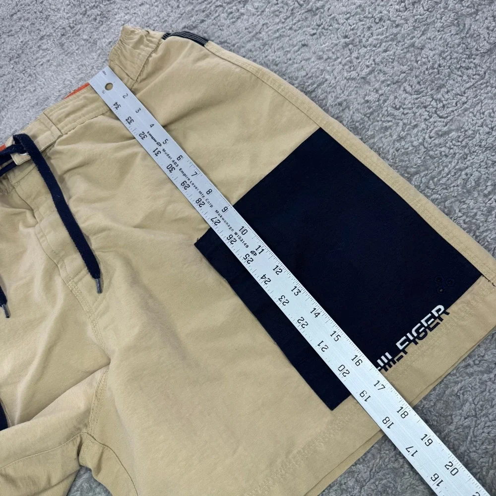 Y2K Tommy Hilfiger Vintage Mens XL Tan Navy‎ Colorblock Board Shorts Swim Trunks